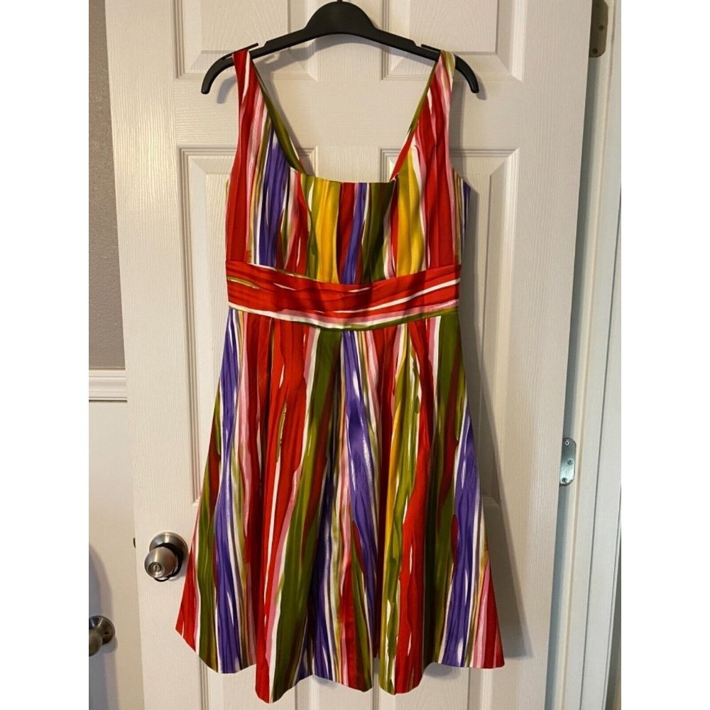 Calvin Klein Dress Red Purple Gold Green 12 A Line Stretch Career Church - Picture 10 of 11